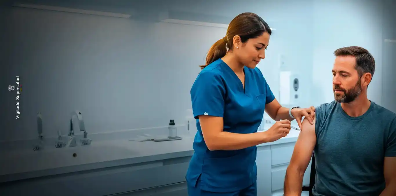 Enfermera poniendo vacuna en el brazo a un paciente
